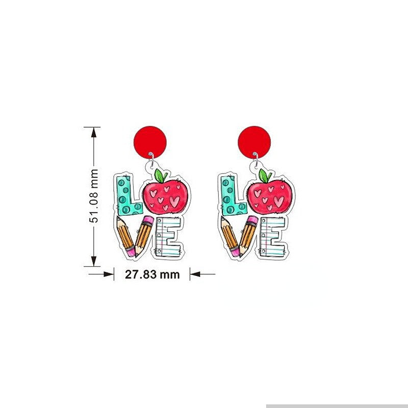 Venta al por mayor Aretes De Acrílico Brillo Corazón Día Del Maestro